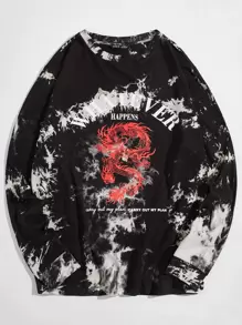 Manfinity VCAY 男士棉標語圖案中國龍紮染T恤