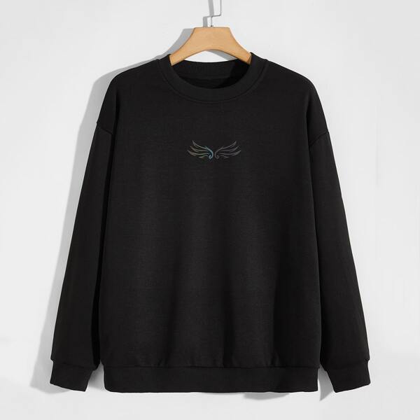 

Men Reflective Iridescent Wings Print Sweatshirt, Black