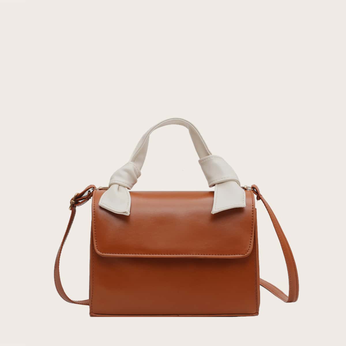 

Colorblock Handle Flap Satchel Bag, Brown