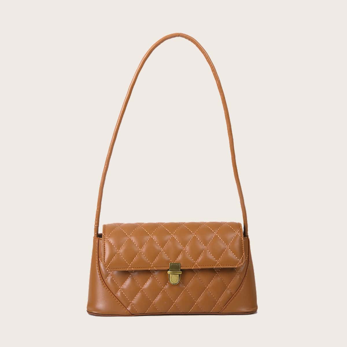 

Quilted Push Lock Baguette Bag, Brown