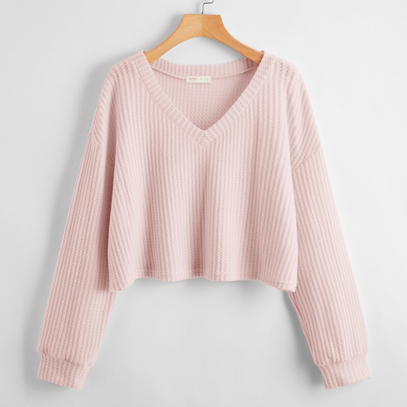 

Solid Waffle Knit Oversized Sweater, Baby pink