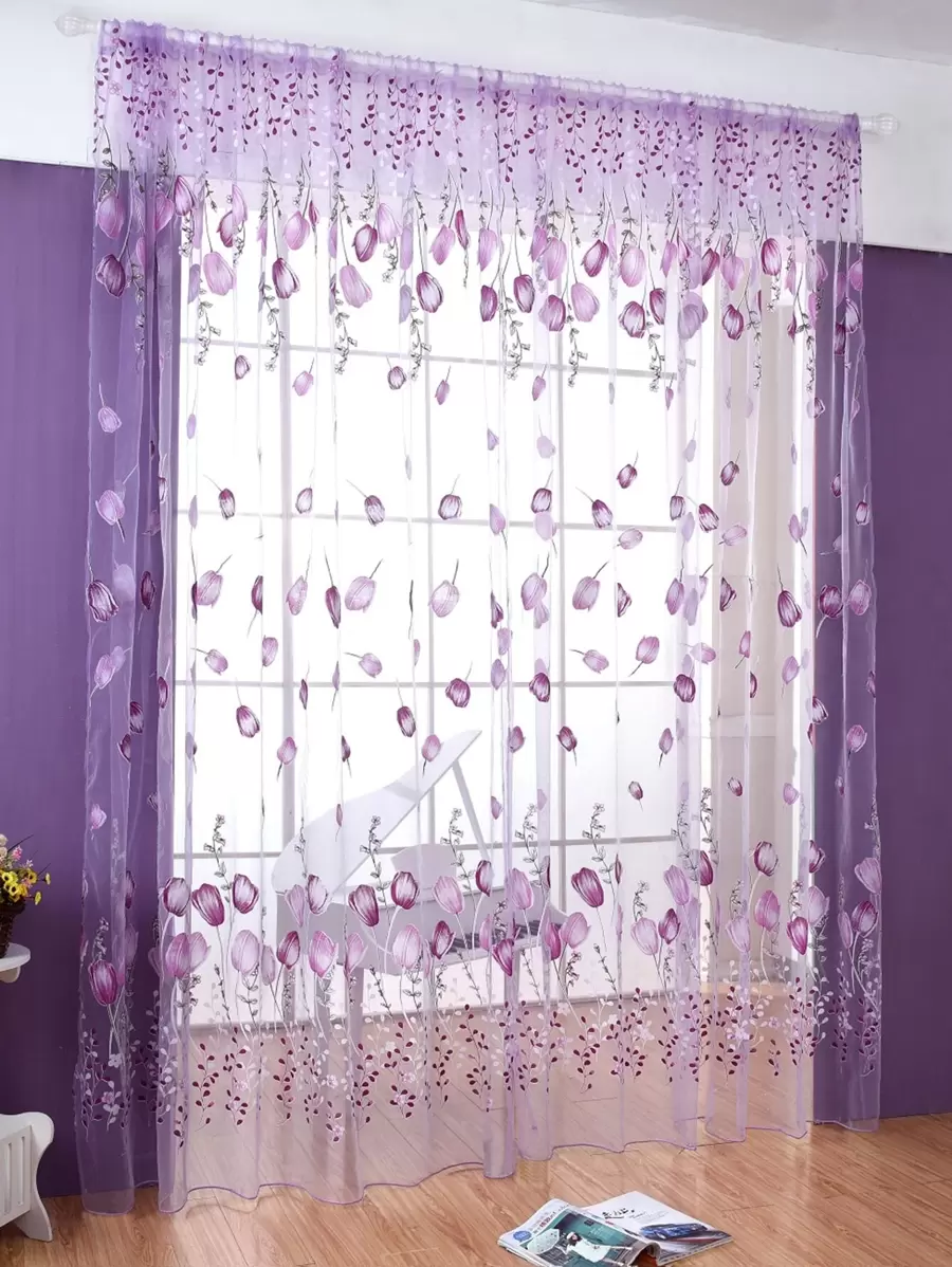 1pc Countryside Style Colored Bottom Glue Printed Tulip Window Screen (random Pattern) - Multicolor - View 1