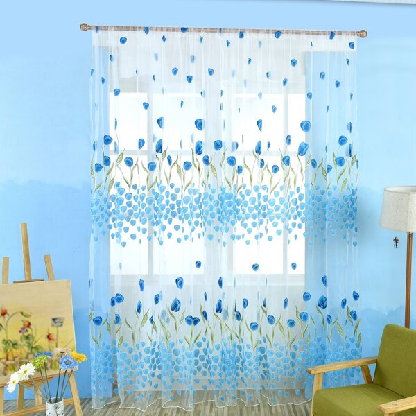 

Tulip Print Single Panel Curtain, Blue