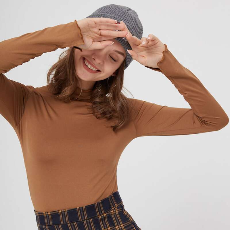

Mock Neck Solid Tee, Brown