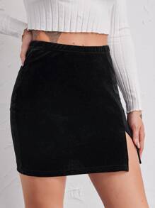 Firerie Falda de terciopelo bajo con abertura - Negro - Ver 4