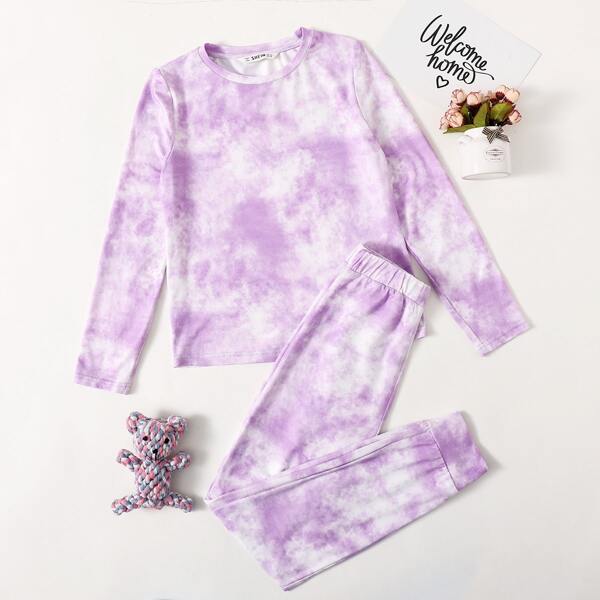 

Girls Tie Dye Tee and Pants PJ Set, Lilac purple