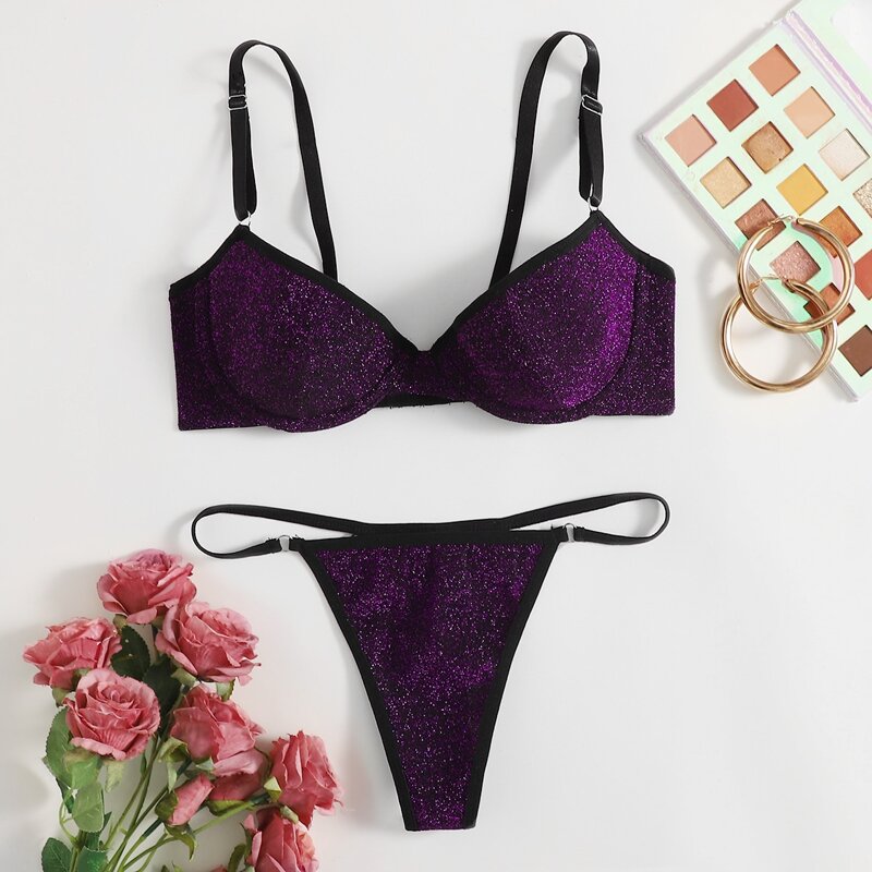 

Glitter Underwire Lingerie Set, Purple