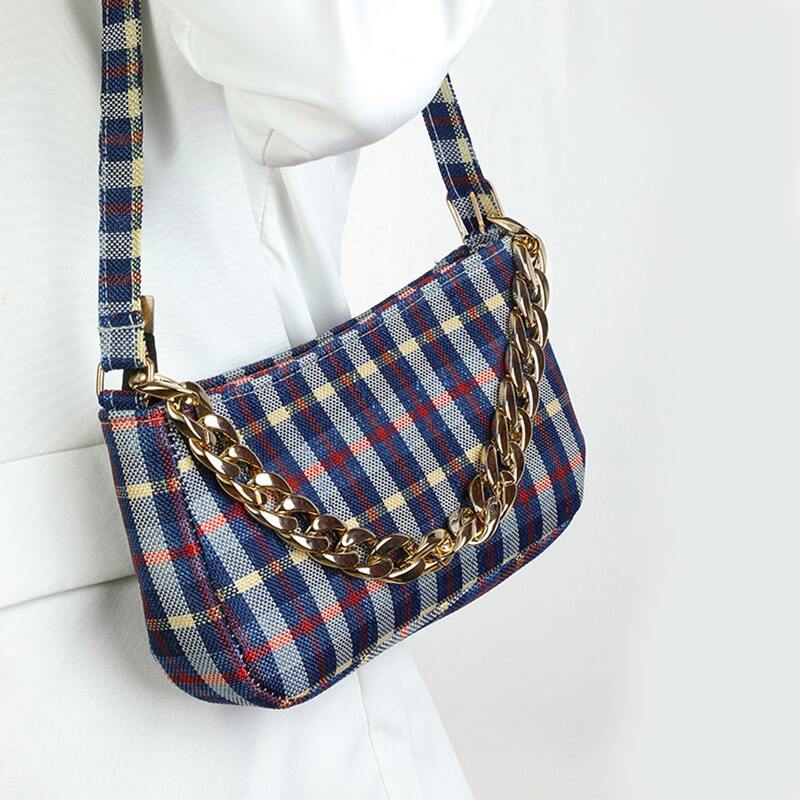

Tartan Chain Baguette Bag, Multicolor