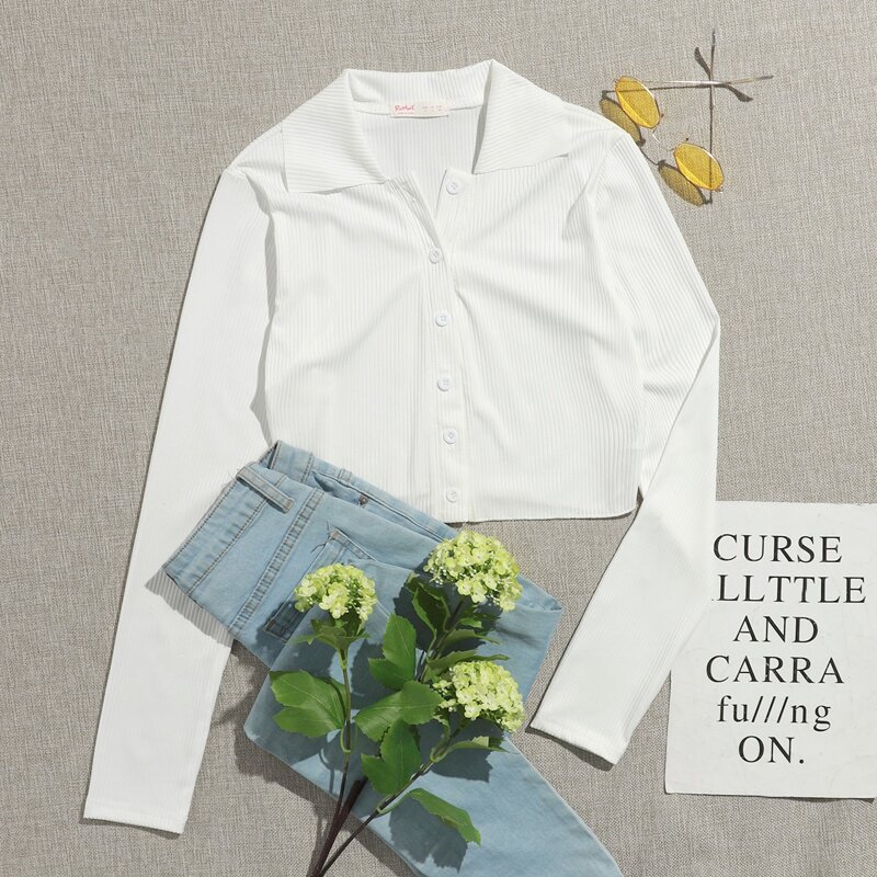 

Button Front Collar Tee, White