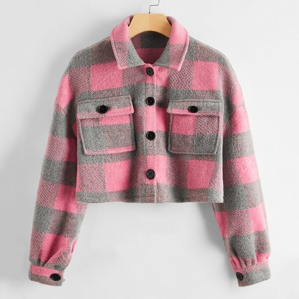 

Buffalo Plaid Button Up Crop Jacket, Multicolor