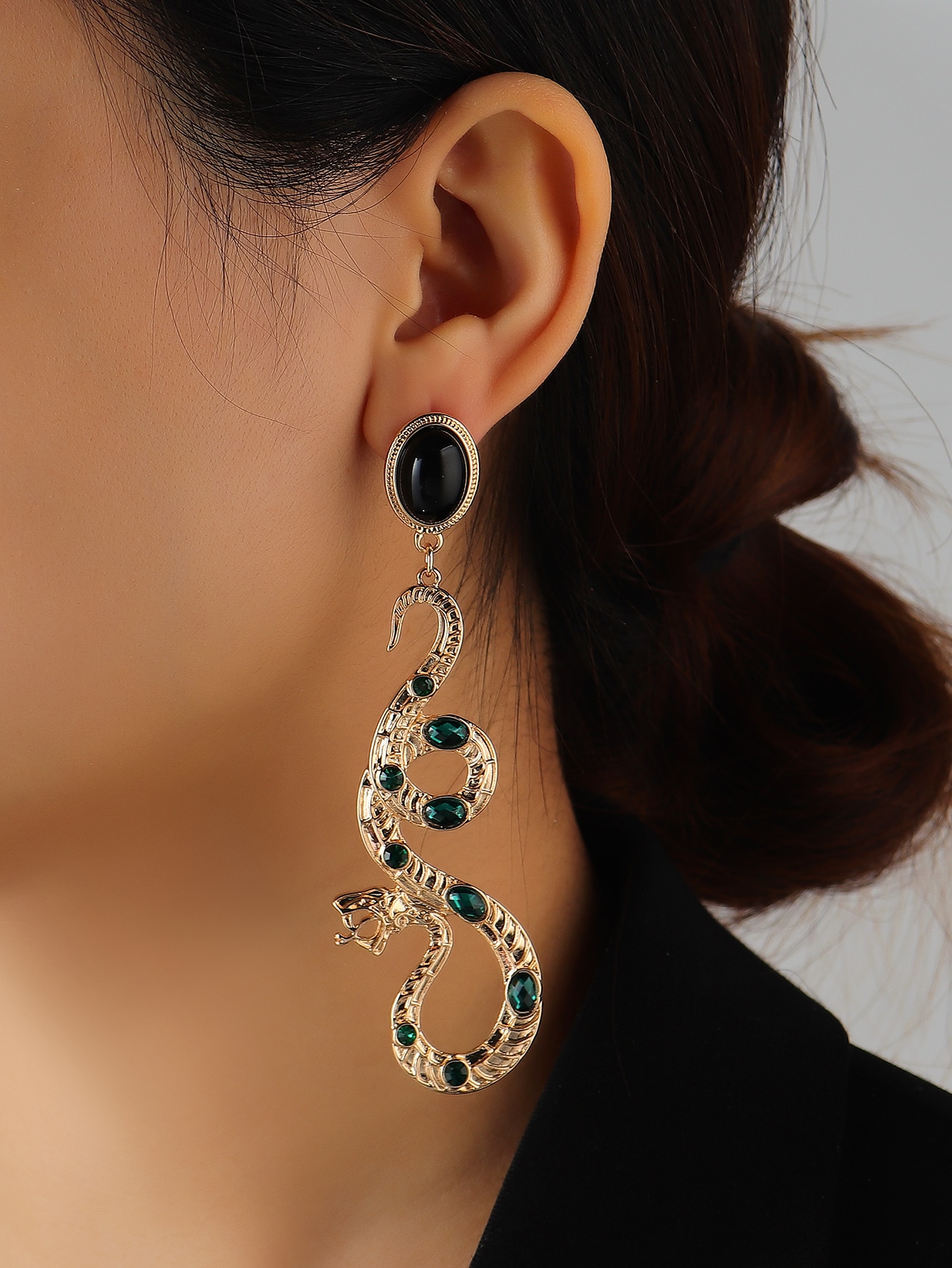 Rhinestone Decor Snake Charm Drop Earrings thumbnail