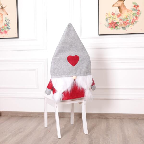 

1pc Christmas Plush Chair Back Cover, Red
