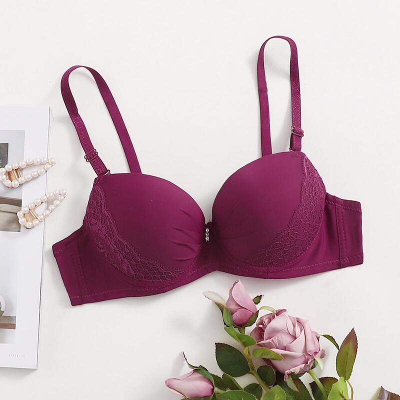 

Contrast Lace Underwire Bra, Hot pink