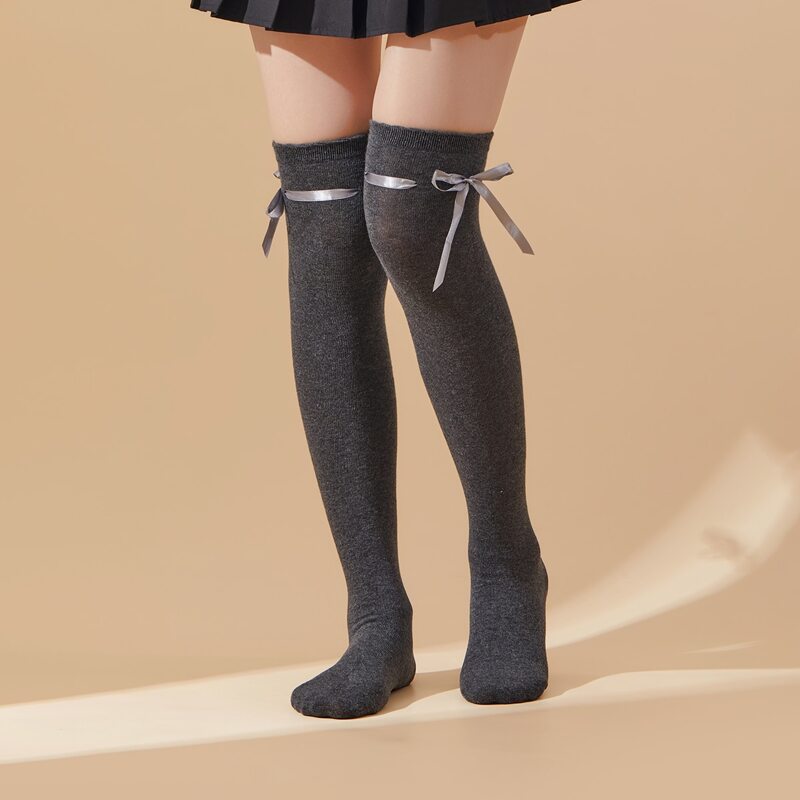 

Bow Decor Over The Knee Socks, Dark grey
