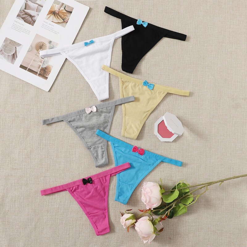 

6pack Bow Decor Thong Set, Multicolor