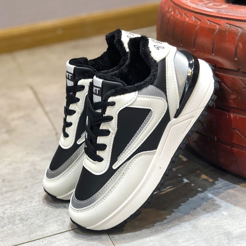 

Colorblock Lace-up Plush Chunky Sneakers, Multicolor