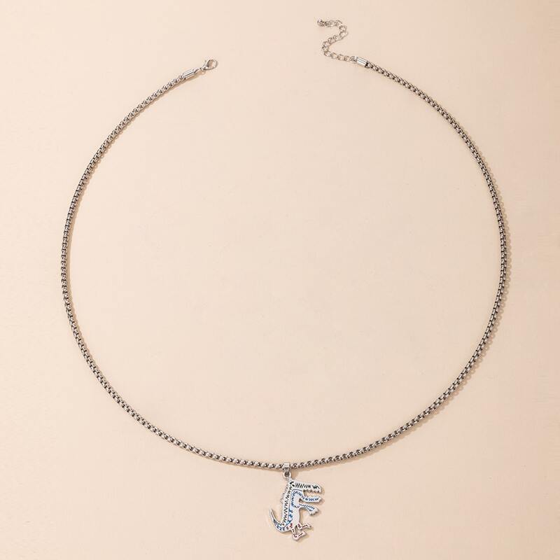 

Guys Cartoon Dinosaur Pendant Necklace, Silver