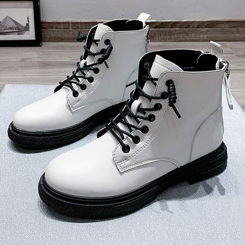 

Back Zip Lace-up Combat Boots, White