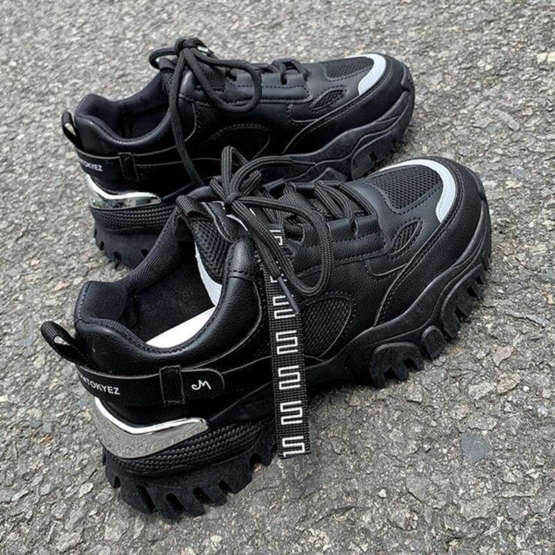 

Letter Lace-up Front Chunky Sneakers, Black