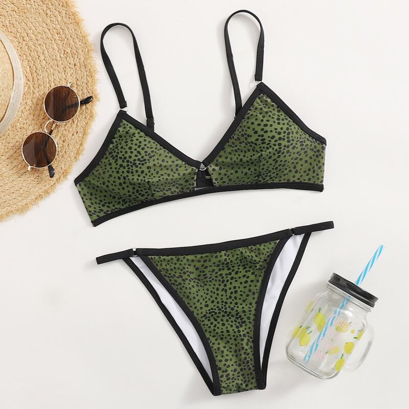 

Polka Dot Contrast Binding Bikini Swimsuit, Multicolor