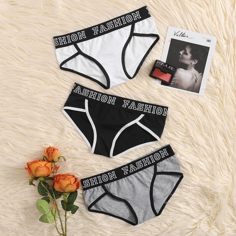 

3pack Letter Graphic Contrast Binding Panty Set, Multicolor