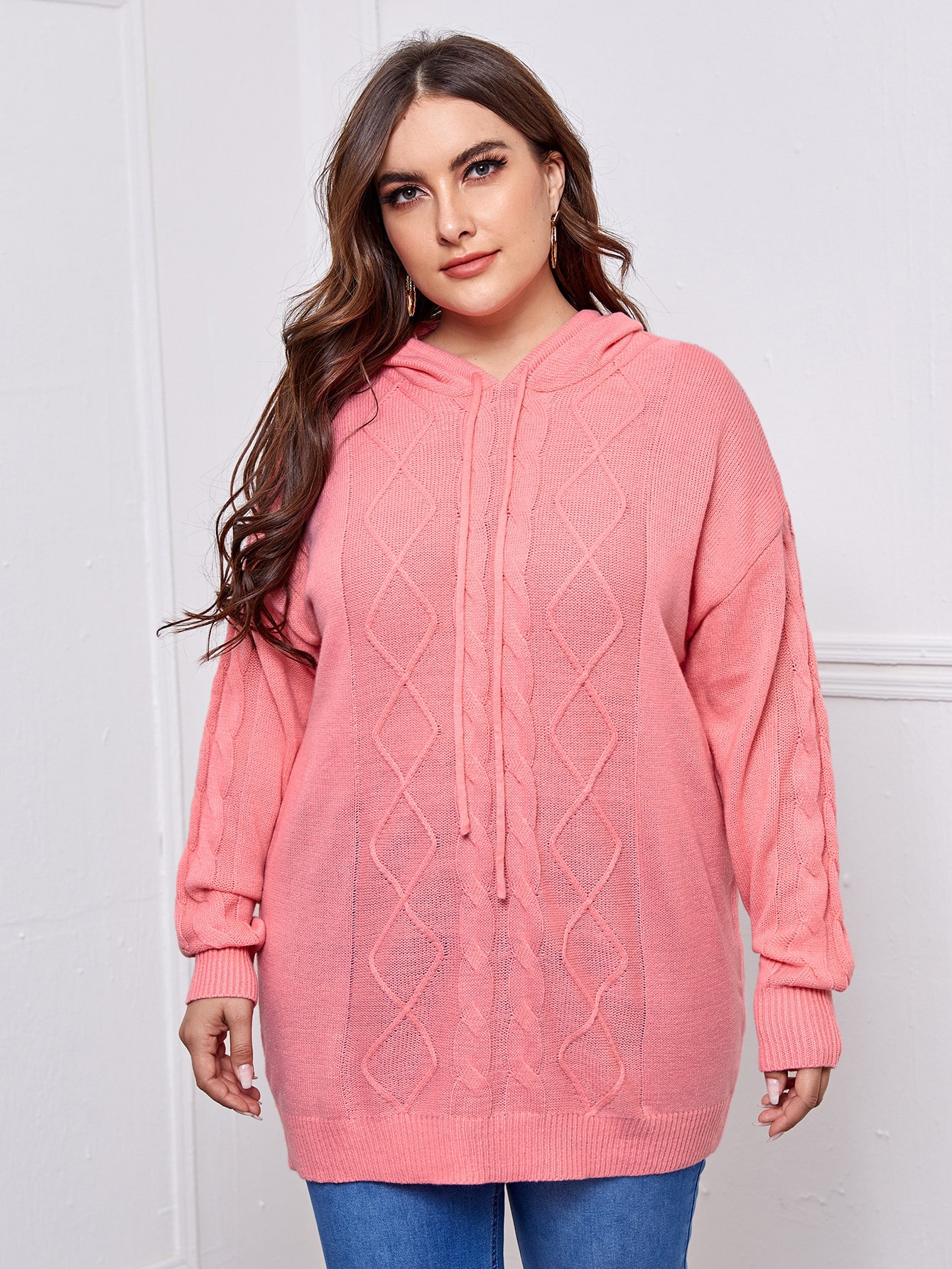 Cable knit hooded sweater women's Clearance