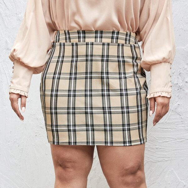 

Plus Plaid Zip Back Straight Skirt, Multicolor
