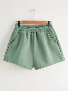 SHEIN EZwear Shorts de cintura elástica unicolor - verde menta - Ver 1
