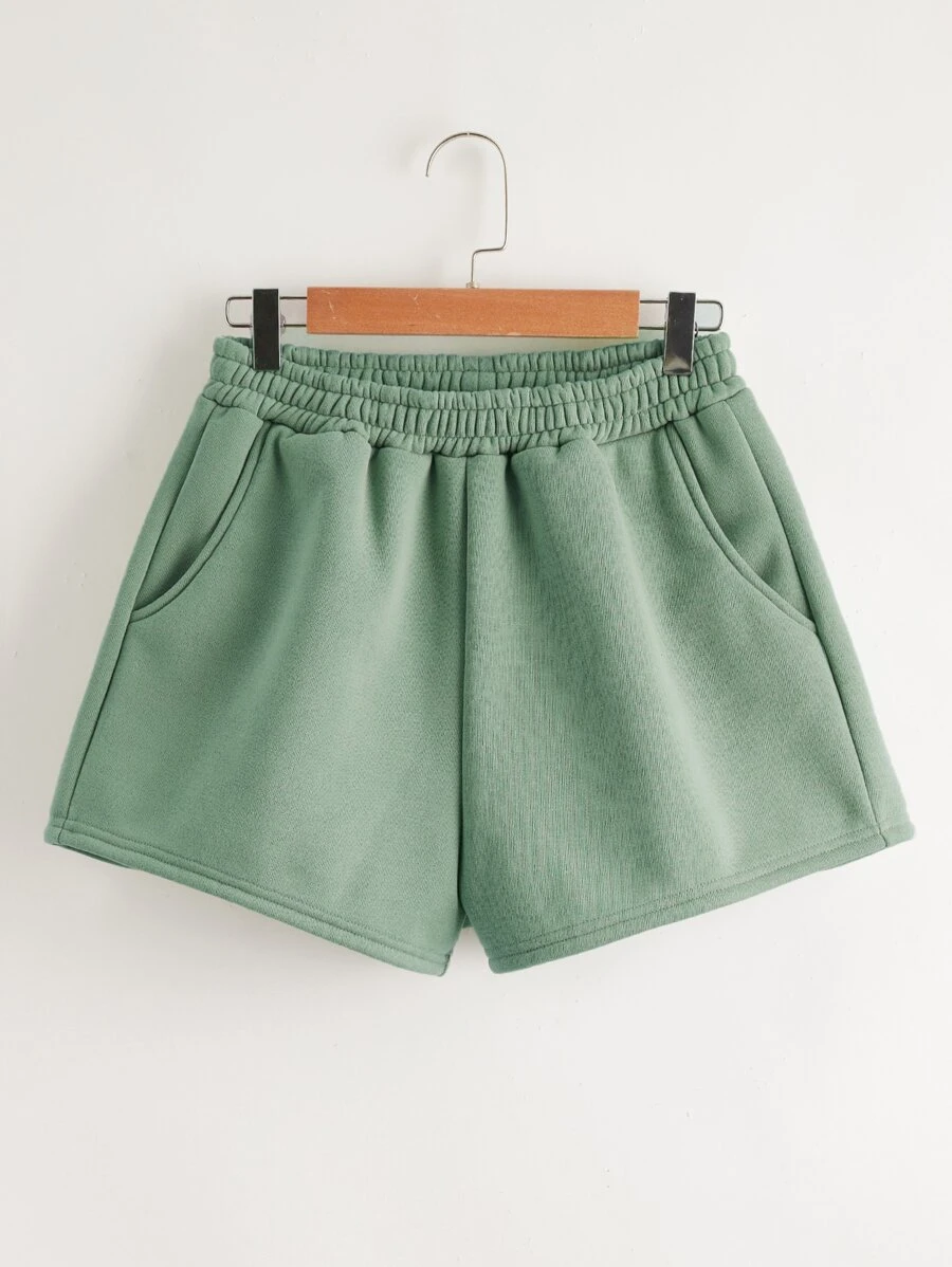SHEIN EZwear Shorts de cintura elástica unicolor - verde menta - Ver 1