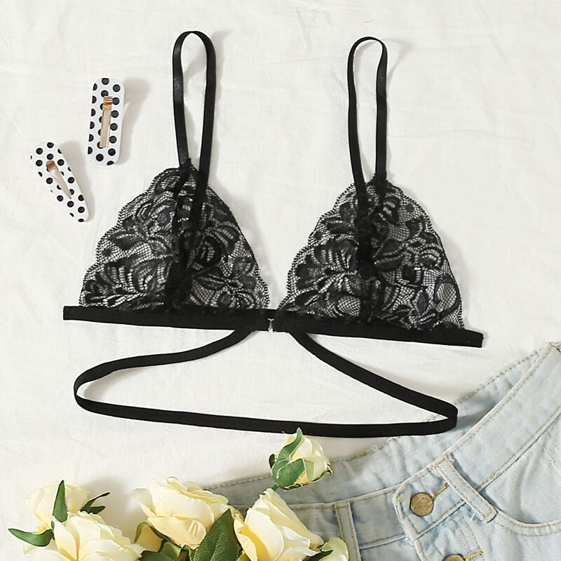 

Floral Lace Harness Bra, Black