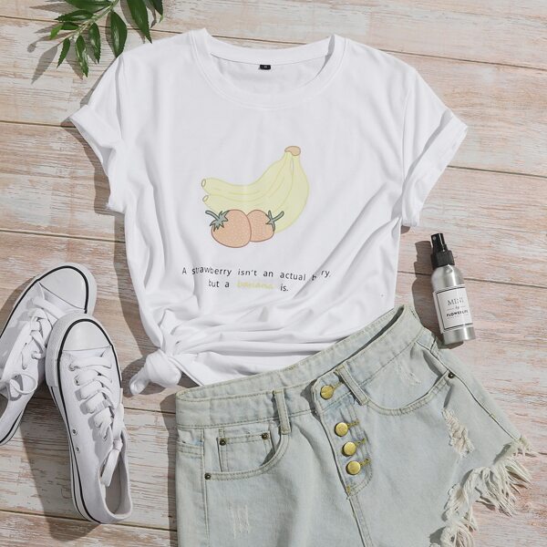 

Fruits And Slogan Graphic Tee, White