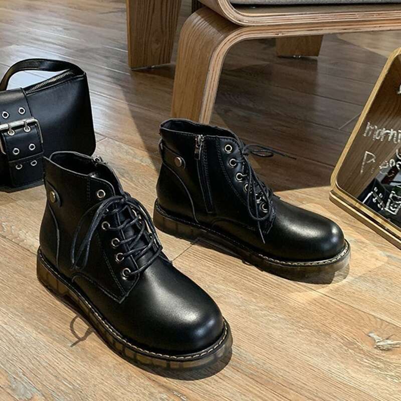 

Lace-up Front Combat Boots, Black