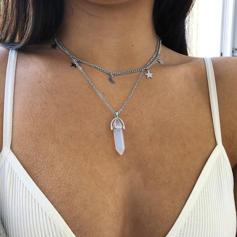 

Star & Crystal Layered Necklace, Silver