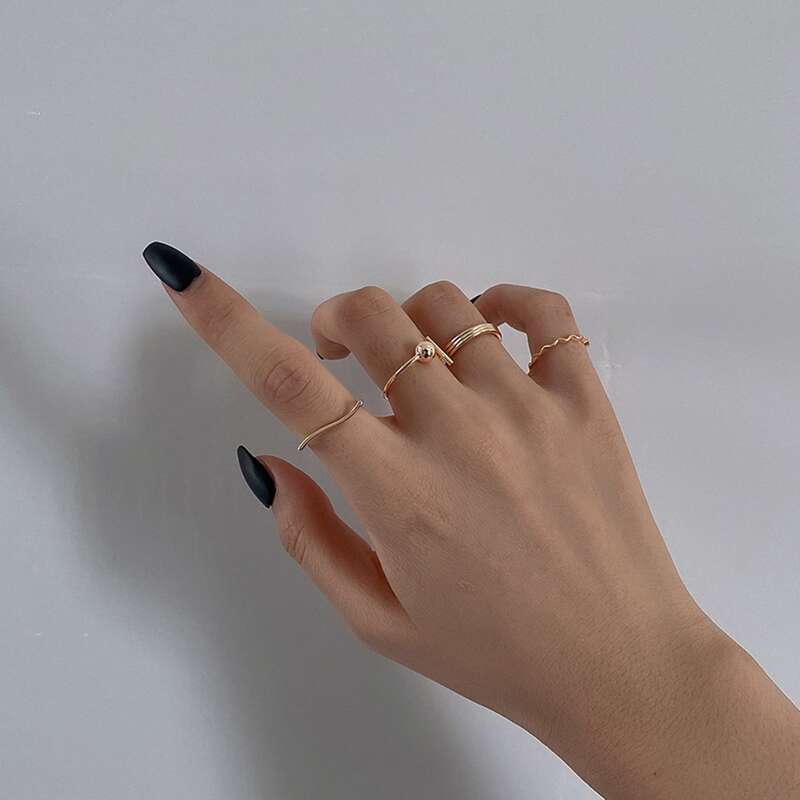 

4pcs Simple Ball Decor Ring, Gold