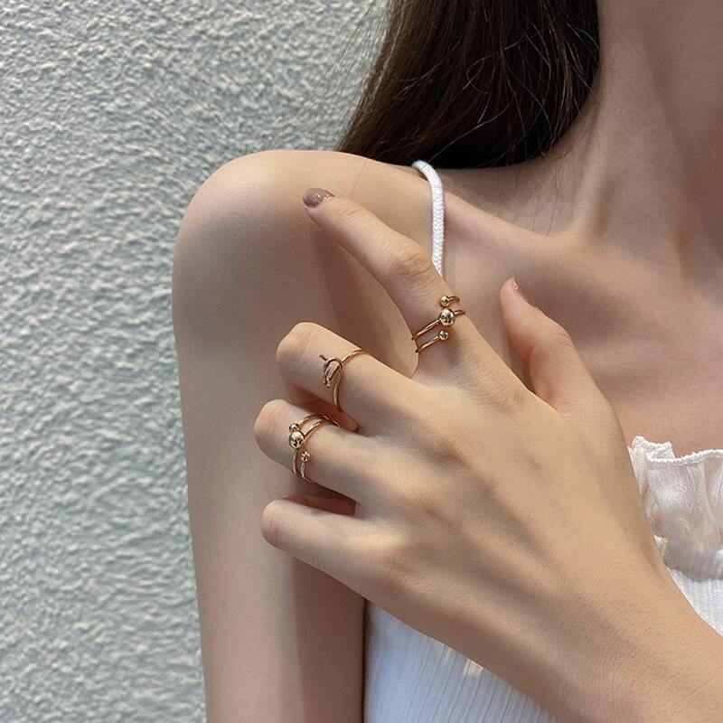 

3pcs Simple Ball Decor Ring, Gold
