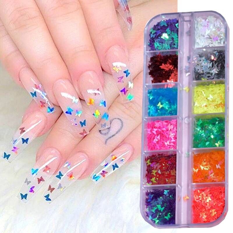 

1box Laser Butterfly Nail Art Decoration, Multicolor