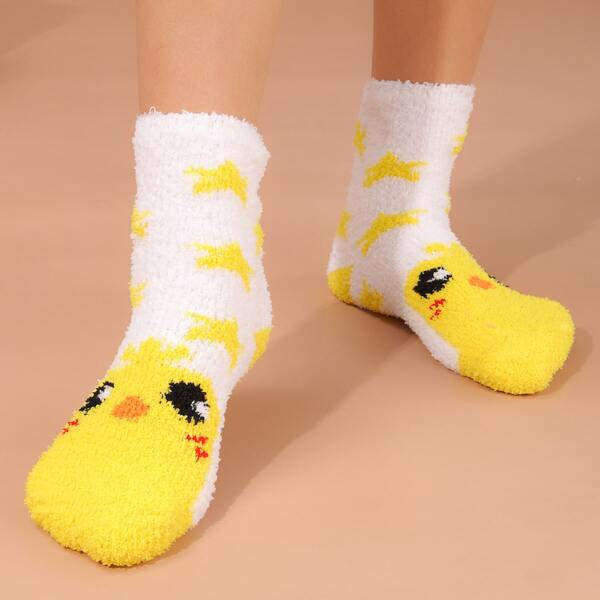 

Cartoon Graphic Fuzzy Socks, Yellow