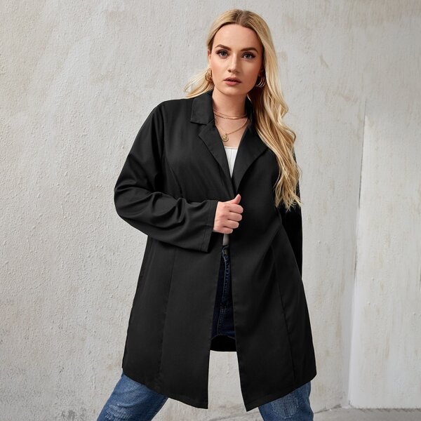 

Plus Solid Lapel Neck Blazer, Black