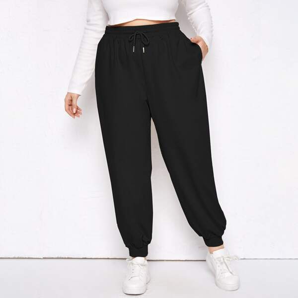

Plus Drawstring Waist Sweatpants, Black