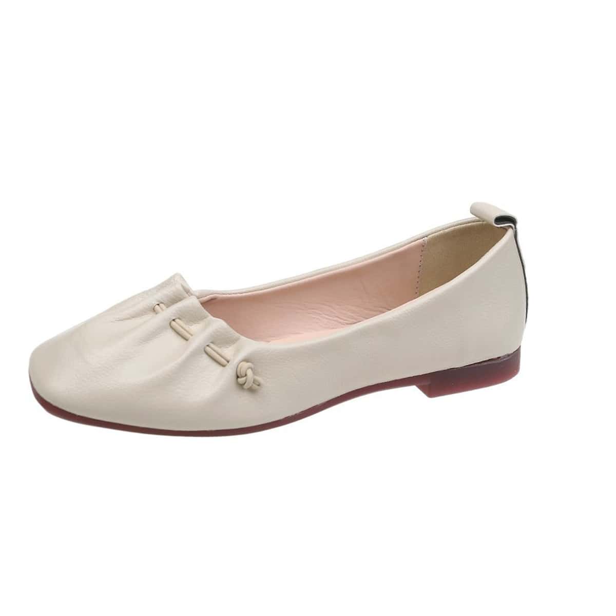 

Solid Drawstring Square Toe Flats, Beige