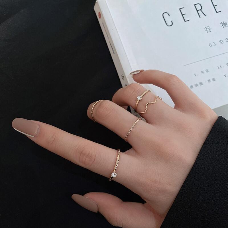

5pcs Rhinestone Skinny Ring, Gold