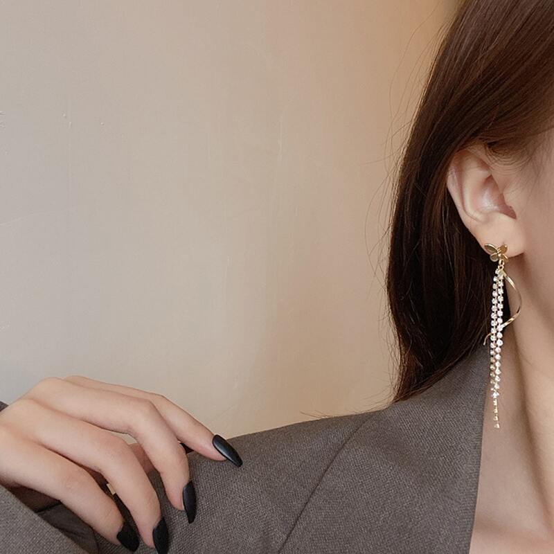 

Rhinestone Tassel Butterfly Drop Earrings, Gold