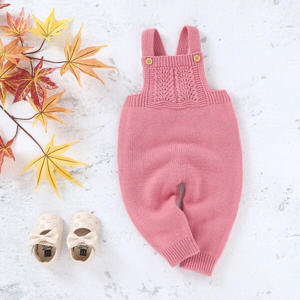 

Baby Girl Solid Button Detail Knit Jumpsuit, Pink