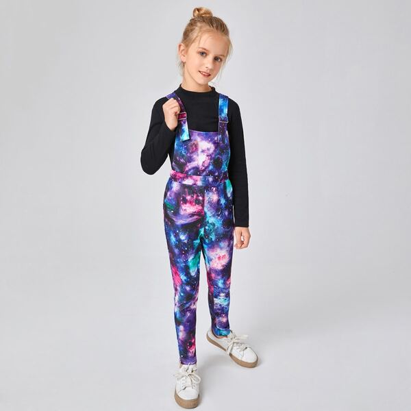 

Girls Galaxy Print Adjustable Strap Pinafore Jumpsuit, Multicolor