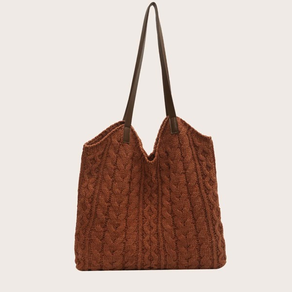 

Large Capacity Crochet Tote Bag, Brown