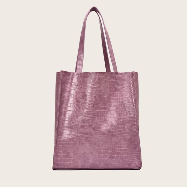 

Croc Embossed Shoulder Tote Bag, Purple