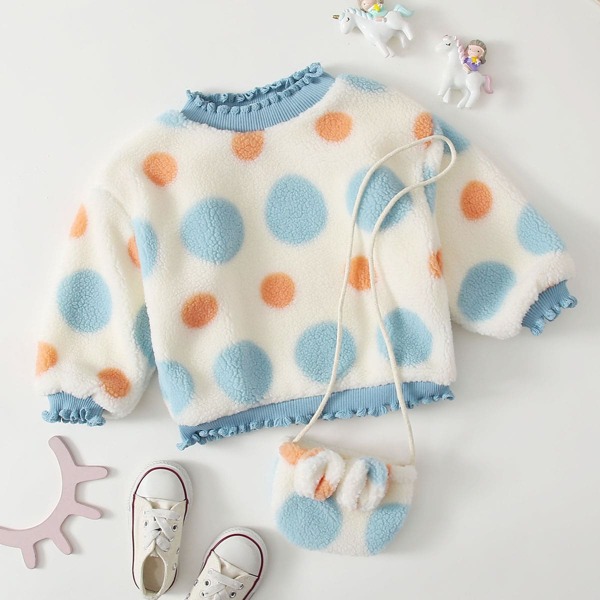 

Toddler Girls Polka Dot Teddy Sweatshirt, White