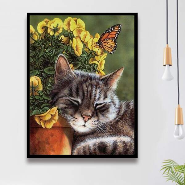 

Cat Print DIY Diamond Painting Without Frame, Multicolor