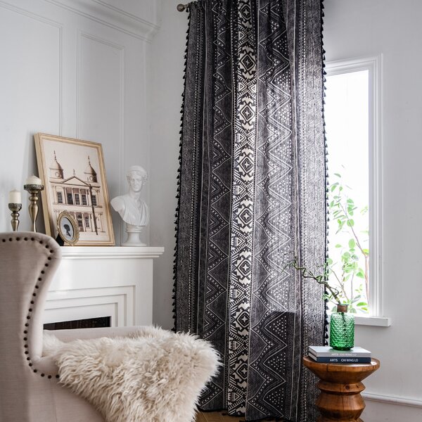 

Geometric Pattern Single Panel Curtain, Dark grey