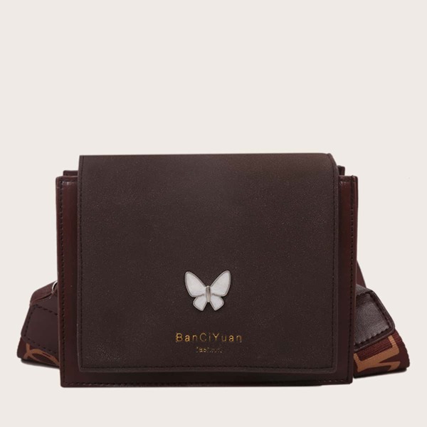 

Butterfly Decor Flap Square Bag, Brown